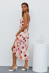French Print V Neck Split Suspender Dress